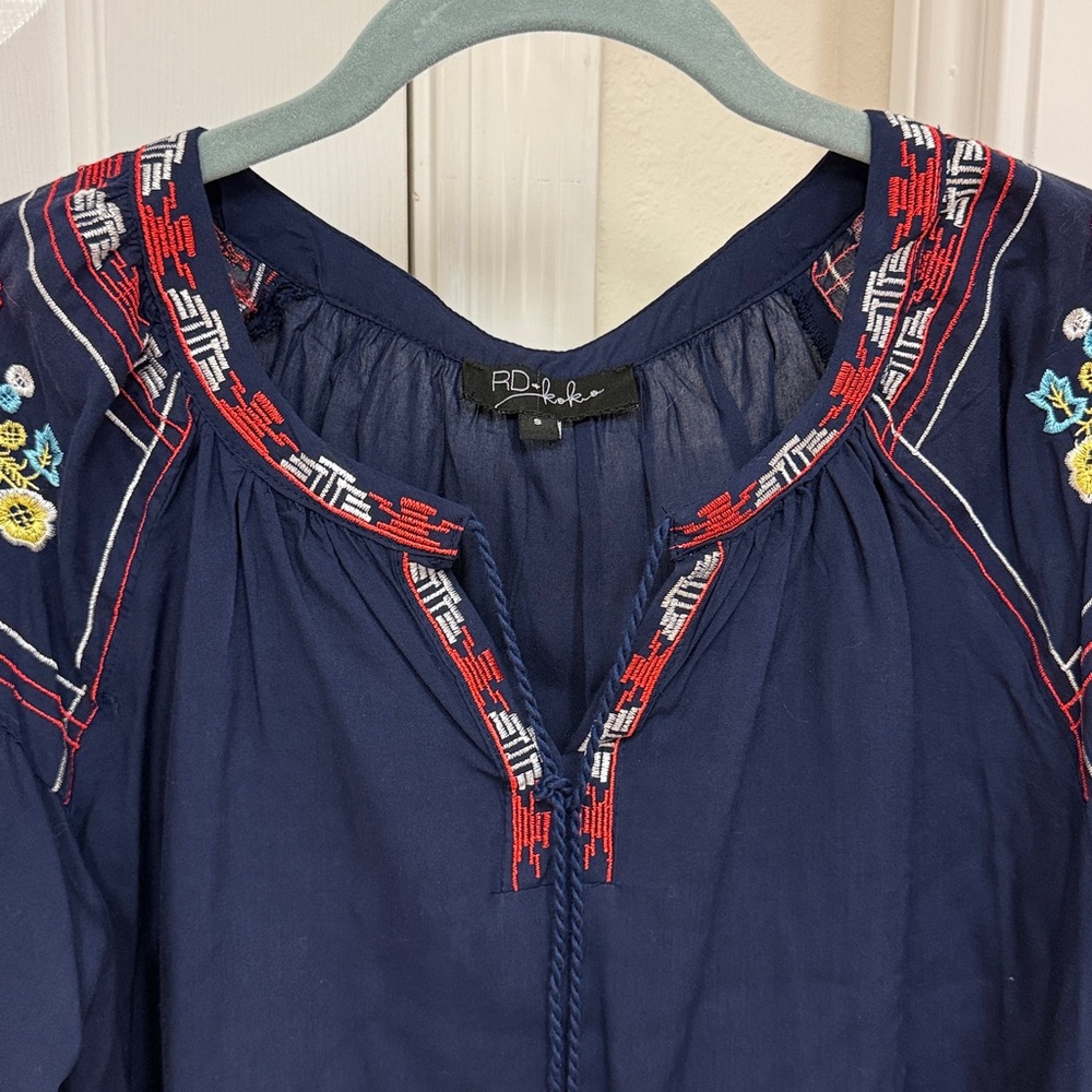 Navy Top with Red and White Embroidery - Picture 3 of 5